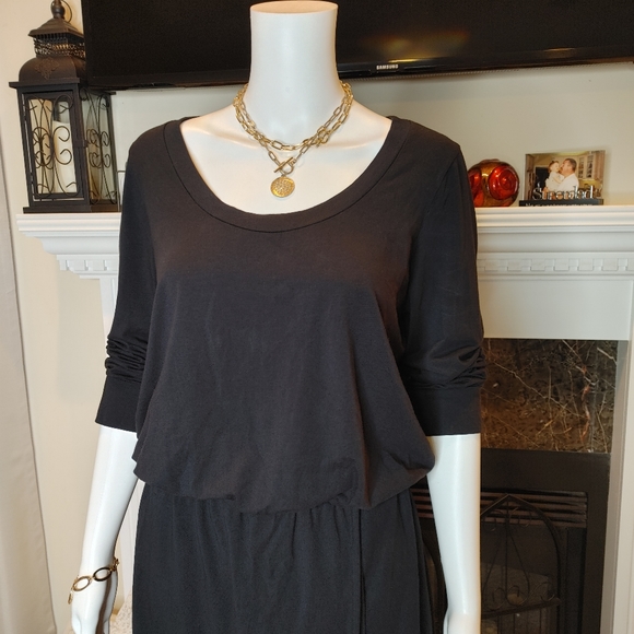 SPLENDID LONG SLEEVE MODAL & PIMA COTTON MAXI DRESS, BLACK M - Picture 3 of 12